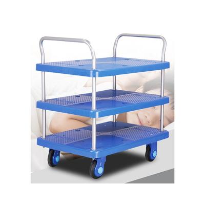 China Industrial Warehouse Trolley 3 Tier Trolley Mobile Platform Cart With 4 Wheels for sale