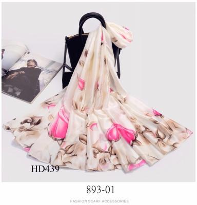 China New Fashion Design Chinese Ladies Clothing Classic Custom Flower Printing Polyester Edge Scarf Satin for sale