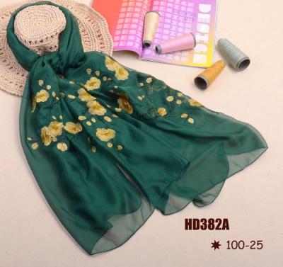 China Fashion Clothing Solid Color Large Women's Embroidery Chiffon Scarf for sale