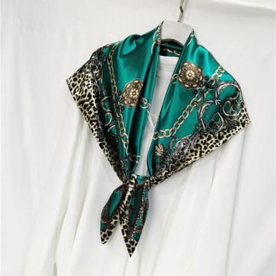 China 90*90square polyester satin shawl and scarf leopard printed printscarf hijabs for woman for sale