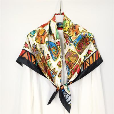 China 90*90cm polyester satin square print scarf hijabs new style head scarf for woman for sale