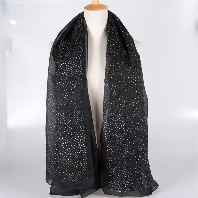 China Plain Black Polyester Muslim Hijab Scarf Decorated With Shiny Beads for sale