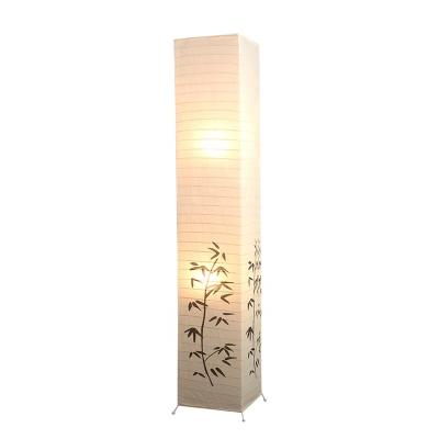 China Handmade white paper floor lamp with printed bamboo for living room bedroom, standing light with E27 socket for sale