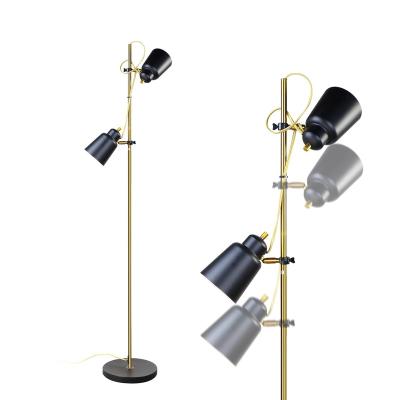 China Modern Adjustable Tall Pole Lamp with 2 Lights, Metal Floor Lamp for Living Room Bedroom Office (Black Paint and Brass) for sale