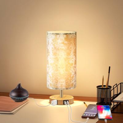 China Modern Dimmable 3 Way Small Touch Control Table Lamp With Velvet Shade Wood Base For Bedroom Living Room for sale