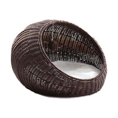 China Pet Products Accessories Round Sustainable PE Rope Rattan Wicker Pet Cage Removable Large Sofa Cat Bed for sale