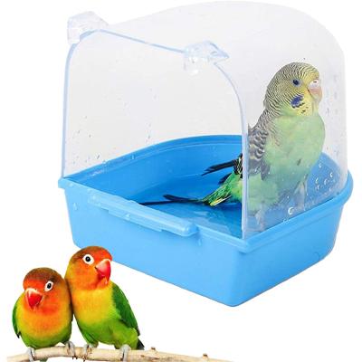 China Canary Yellow Pet Parakeets Bird Cage Accessory Indoor Outdoor Home Viable Ensures Bathing Tub Parrot Bath Box for sale