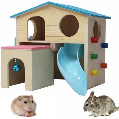 China Funny Climbing Hideout Wooden Ladder Slide Hut Play Toys Chews For Little Mouse Pet Pets Hamster House for sale