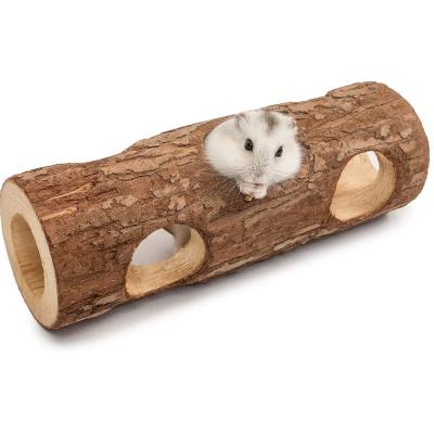 China Viable Tube Toy Forest Hollow Tree Trunk Wooden Hamster Mouse Tunnel for sale