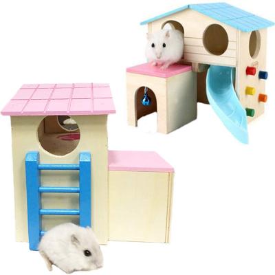 China Funny Climbing Ladder Slide Hut Play Toys ChewsDwarf Mouse Wooden Hamster Small Viable Animal Pet Hideout Wooden House for sale