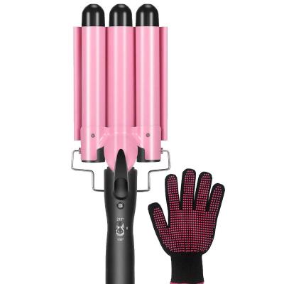 China 3 Barrel Heat Curling Iron Wand Crimper Easy Temperature Adjustable Mermaid Hair Hesitate for sale