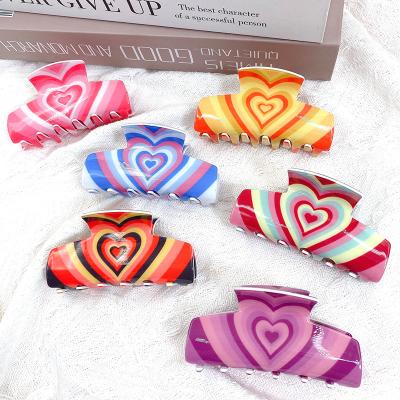 China Korean Hair Decoration Jiamu Fashion Acetate Acrylic Hair Claws Popular Fancy Hearts Girl Hair Accessories UV Printing Hair Claw Clips for sale