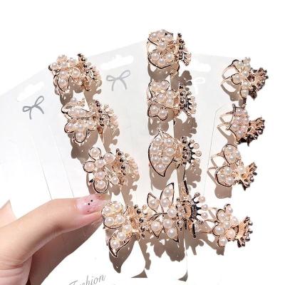 China New Hair Decoration Jiamu Style Flower Butterfly Leaf Shape 2cm Mini Hair Clamp Gold Color Alloy Beads Hair Clip Claw Women Hair Accessories for sale