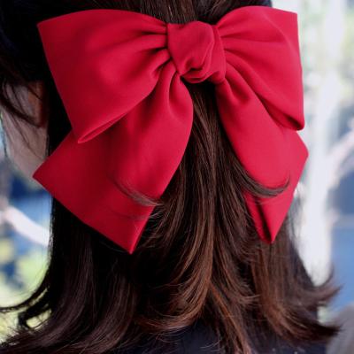 China Hot Selling Hair Decoration Jiamu High Quality Colorful Satin Large Bow Hair Clips For Girls Women Fashion Non Slip Korean Soft Hair Clip Barrette for sale