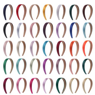 China Korean Hair Decoration Jiamu Style Ribbon Headband For Women 3cm Solid Color Satin Covered Headband 34 Colors In Running Hair Loop For Girls for sale