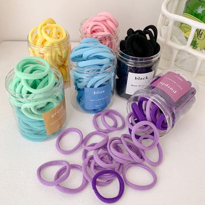 China Jiamu Simple Design 50pcs Simple Design Nylon Hair Ties Rope Solid Color Seamless Strong Elastic Scrunchies For Women Girls for sale