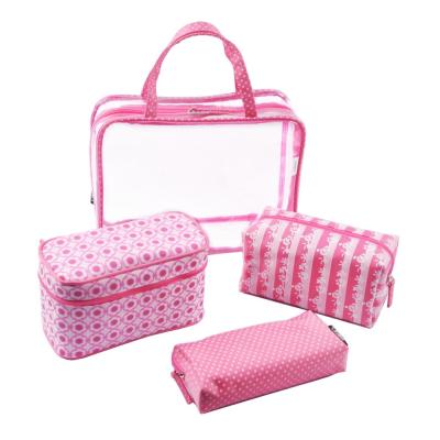 China Competitive Price 4 Pieces Lady Clear PVC Cosmetic Bags Set , Clear PVC Handbags Set With Small Pockets Inside for sale