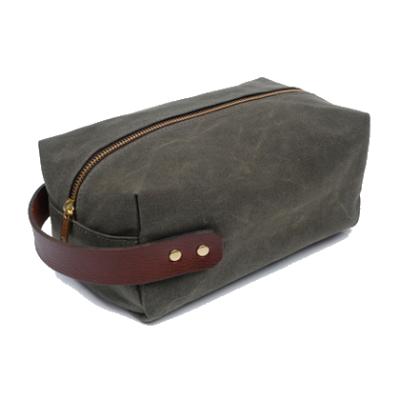 China Competitive Price Canvas Waterproof Waxed Toiletry Bag With Leather Trim for sale