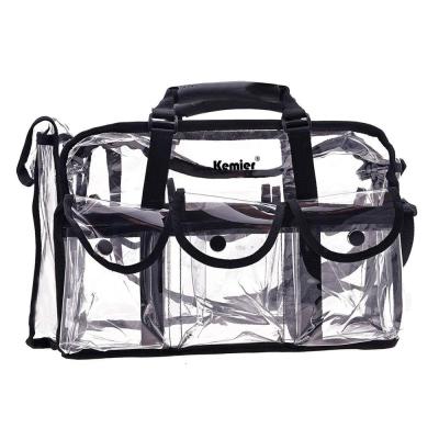 China Competitive Price Heavy Duty Clear See Out Vinyl 6 Pockets Shoulder Strap Makeup Artist Clear Travel Organizer for sale