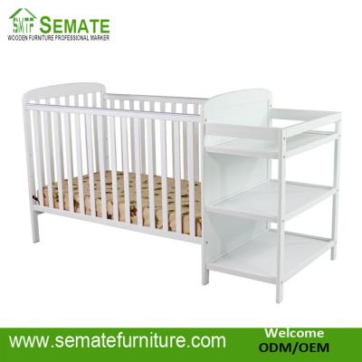 China Wholesale Price White Color 2in1 Solid Wood Baby Hutch / Baby Cradle for sale