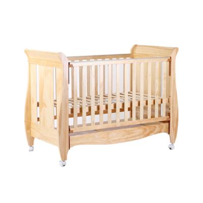 China Hot Saleing Wooden Sleigh Legs Solid Wood Baby Crib With Wheels for sale