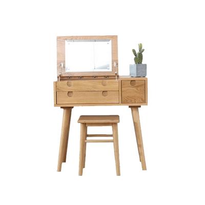 China New Design Custom Foldable Adjustable Storage Oak Small (Height) Dressing Table With Mirror And Stool for sale