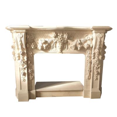 China Modern Beige Marble Carved Natural White Stone Marble Fireplace Mantel Price for sale