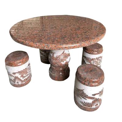 China Modern Customized Garden Round Quartz Marble Stone Outdoor Dining Table Granite Stone Table Set for sale