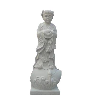 China Natural Chinese Amitabha Stone Carving Buddha White Marble Stone Statue Holding Buddha Statues Garden Zen for sale