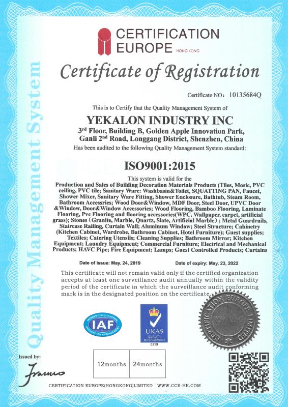 ISO9001 - Yekalon Industry Inc.