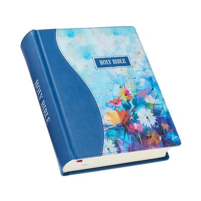 China paper & 2023 Cardboard Book Printing Bible Enrolling Kit Faux Leather Blue Floral Holy Bible With Mailer Box Wholesale for sale