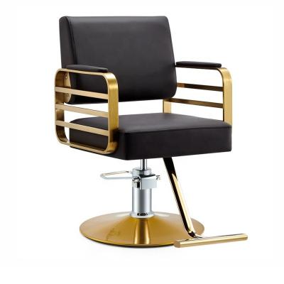 China Wholesale Metal Railing Barber Chair Salon Furniture Synthetic Leather Gold Barber Chair for sale