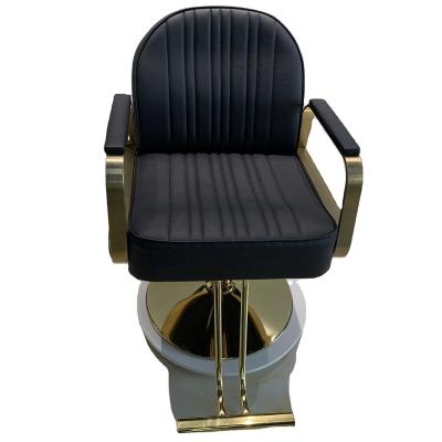 China PU Leather Barber Chair Ready To Ship Black And Gold Salon Chair Furniture Hairdressing Barber Chair for sale