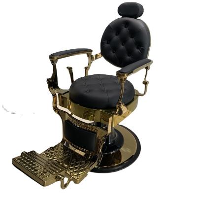 China Wholesale PU Leather Barber Chair Ready to Ship Black and Gold Salon Chair Furniture Hairdressing Barber Chair for sale