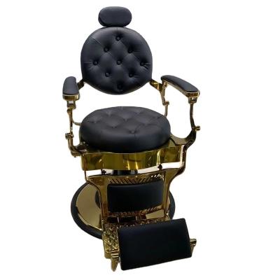 China Wholesale PU Leather Barber Chair Ready to Ship Black and Gold Salon Chair Furniture Hairdressing Barber Chair for sale