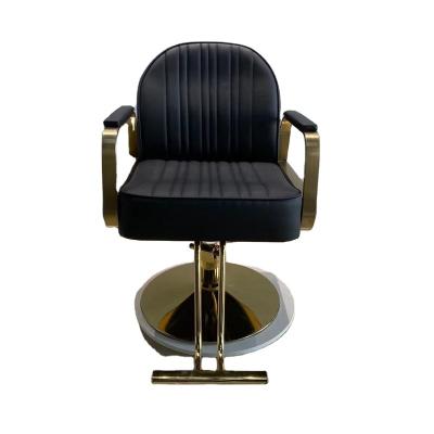 China Wholesale PU Leather Barber Chair Ready to Ship Black and Gold Salon Chair Furniture Hairdressing Barber Chair for sale