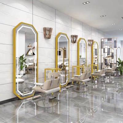 China Durable Material Salon Equipment And Furniture Makeup Station Styling Barber Hair Salon Mirror With Lights for sale