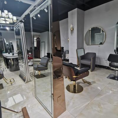 China Wholesale Modern Gold Hardware Durable Both Sides Hair Salon Station Mirror With Led Lights for sale