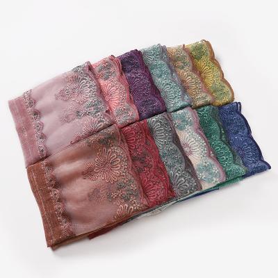 China European American Wholesale Gorgeous Embroidery Quilted Scarf With Lace Muslim Hijabs For Girls Dubai Hijab for sale