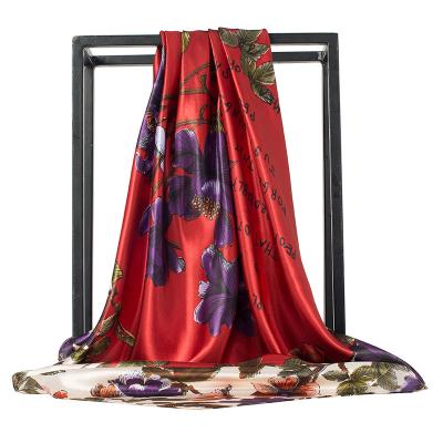 China New Fashion European American Tudung Smooth Malaysia Hijabs Printed Scarf Luxury Women Fit Satin Silk Shawls for sale