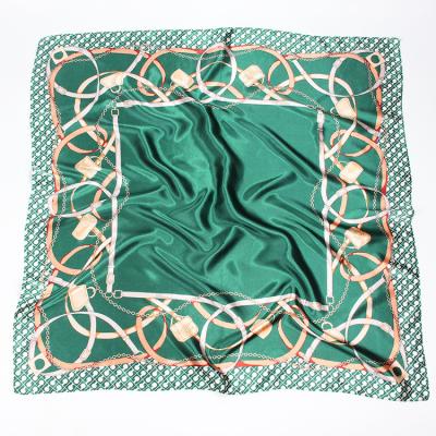 China New Fashion Lovely Color Tudung Bawal Leopard Print American European Women Scarf Satin Square Chain Hijabs for sale