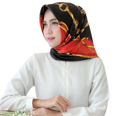 China European American New Design Cheap Tudung Satin Scarf Square Printed Hijabs Women Chain Scarf for sale