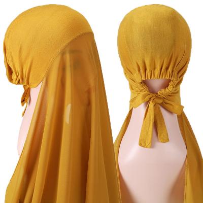 China New European American Fashionable Islamic High Quality Plain Muslim Snap Chiffon Hijab Underscarf With Inner Scarf for sale