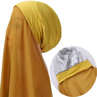 China European American New Design High Quality Instant Chiffon And Satin Cowl Hijabs Scarf Simple Luxury Muslim Women Inner Scarf for sale