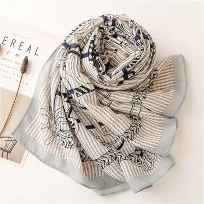 China 2022 Latest Fashion Wholesale Long Scarf Hijabs Girls Chain Sample Scarf European American Muslim Scarf Polyester for sale