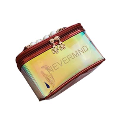 China Korean version of the new 2022 INS style PVC pearl handbag female of the laser gradient INS celebrity makeup box soft bag for sale