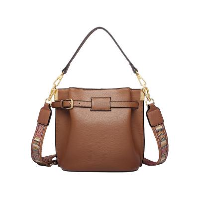 China 2021 New Fashion PU Bucket Bag Women Handbag High Quality Lady Wide Shoulder Strap Customized Cross - Body Bag for sale