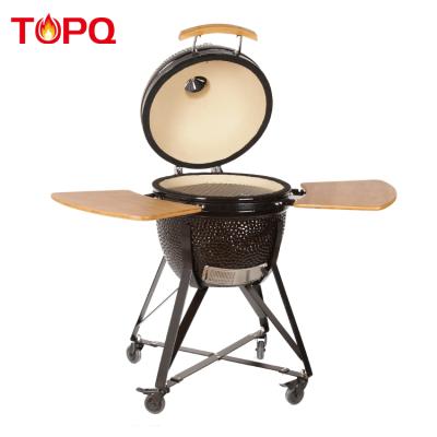 China Black Adjustable Height Support 20 Inch Ceramic Kamado Barbecue Grill For Outdoor Cooking for sale