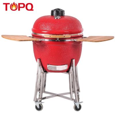 China Easily Assembled TOPQ 25 Inch X Large Ceramic Kamado BBQ Grill with Stand - Stainless Steel Red for sale