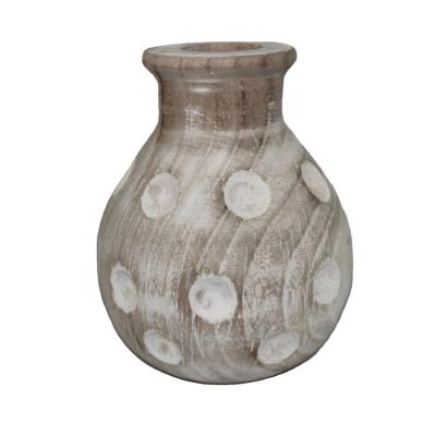 China Europe Factory Supply Small Paulownia Wood Craft Home Decor Wooden Carved Flower Vase for sale